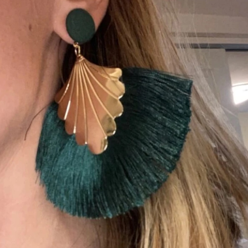 NWT Saint Patrick’s Day | Art Deco Gold Fan | Emerald Green Tassel Fringe - Picture 10 of 15